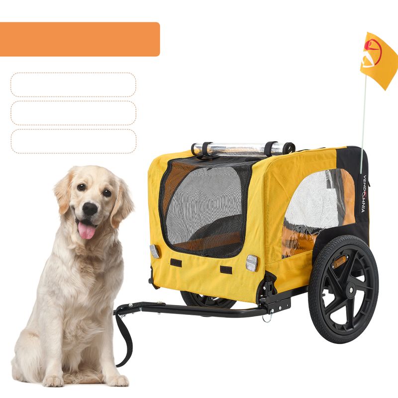 Foldable Heavy-Duty Pet Stroller with Bicycle Tow, Yellow