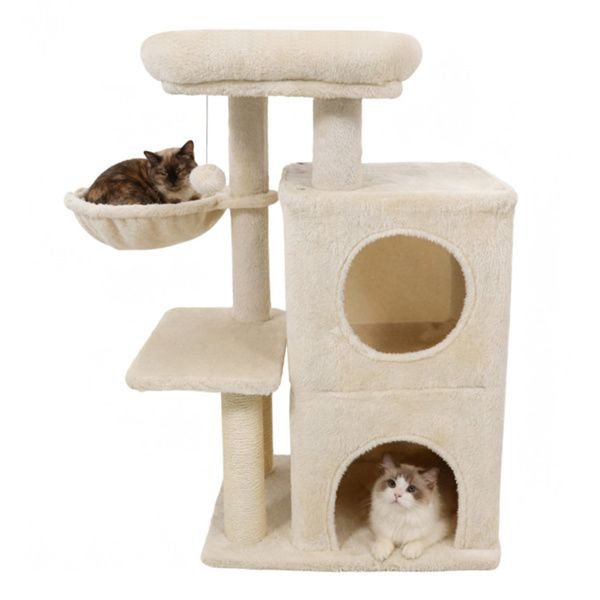 Beige 33.5" Multi-Level Cat Tree with 2-Tier Condo & Sisal Scratching Posts