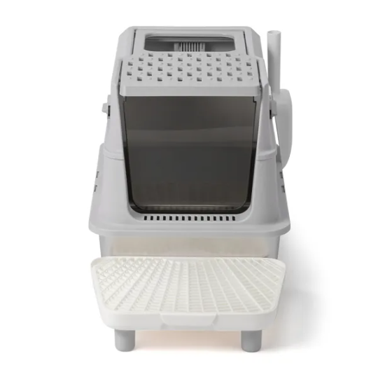 XL Covered Stainless Steel Cat Litter Box with Scoop & Filter Pedal