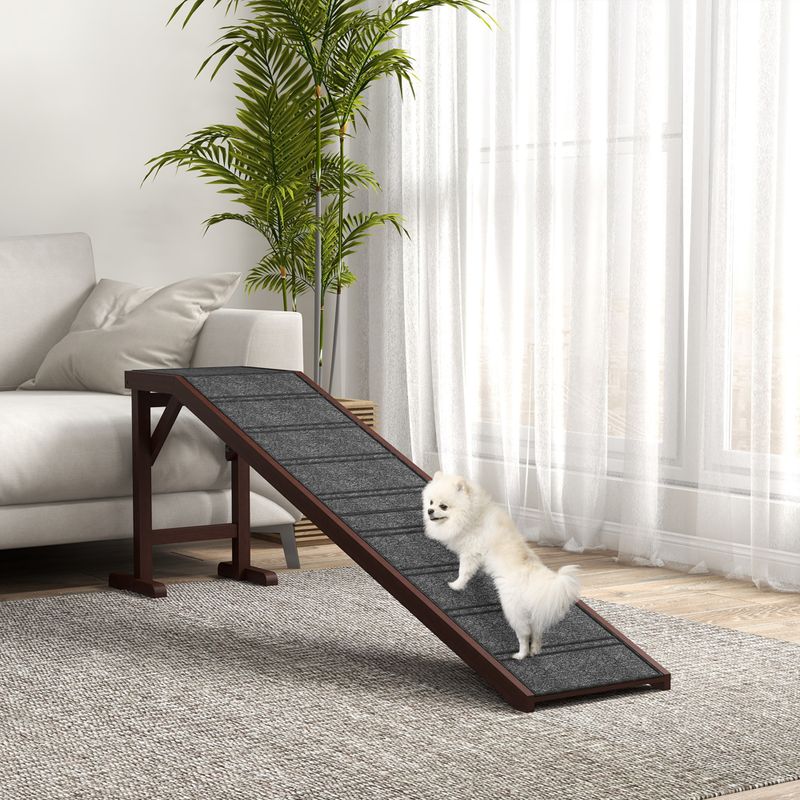 Dog Ramp for Bed with Non-Slip Carpet and Top Platform, 74" x 16" x 25", Brown