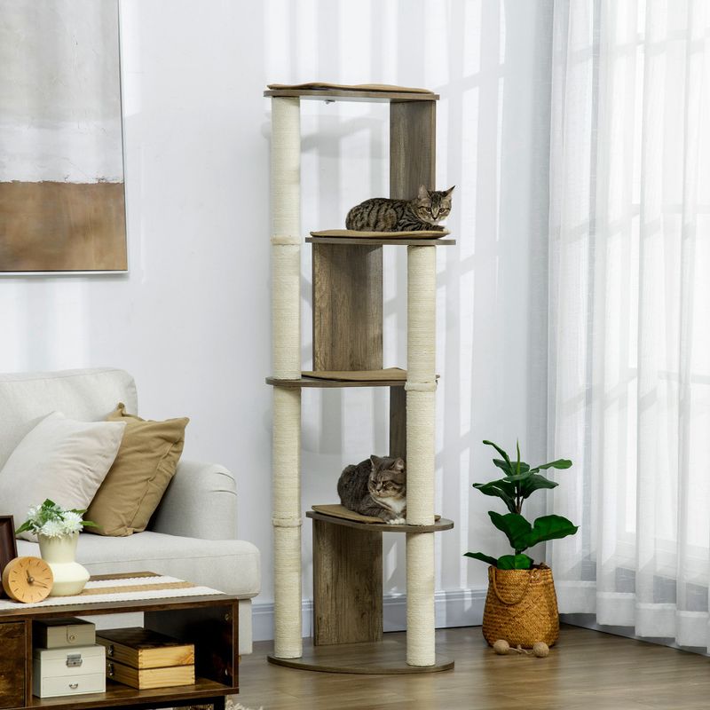 65" Corner Cat Tree with Sisal Scratching Posts, Cream White