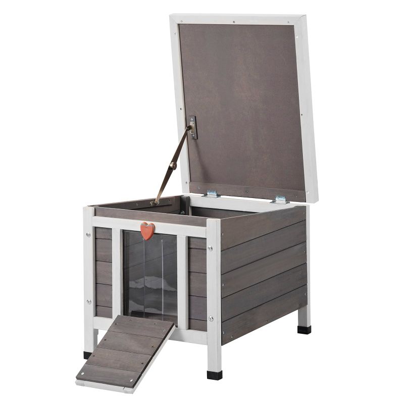 Outdoor Wooden Cat House with Roof & PVC Door Flaps