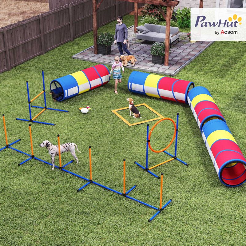 12-Piece Dog Agility Course with Hurdle, Ring, Tunnels & Weave Poles