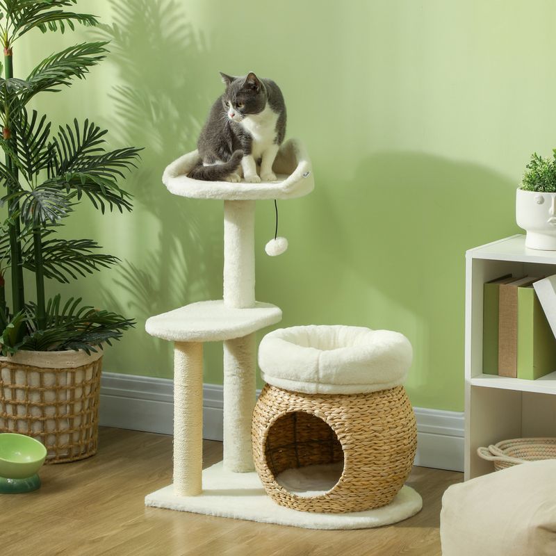 31" Cat Tree Tower with Scratching Posts, Condo & Beds, Cream White