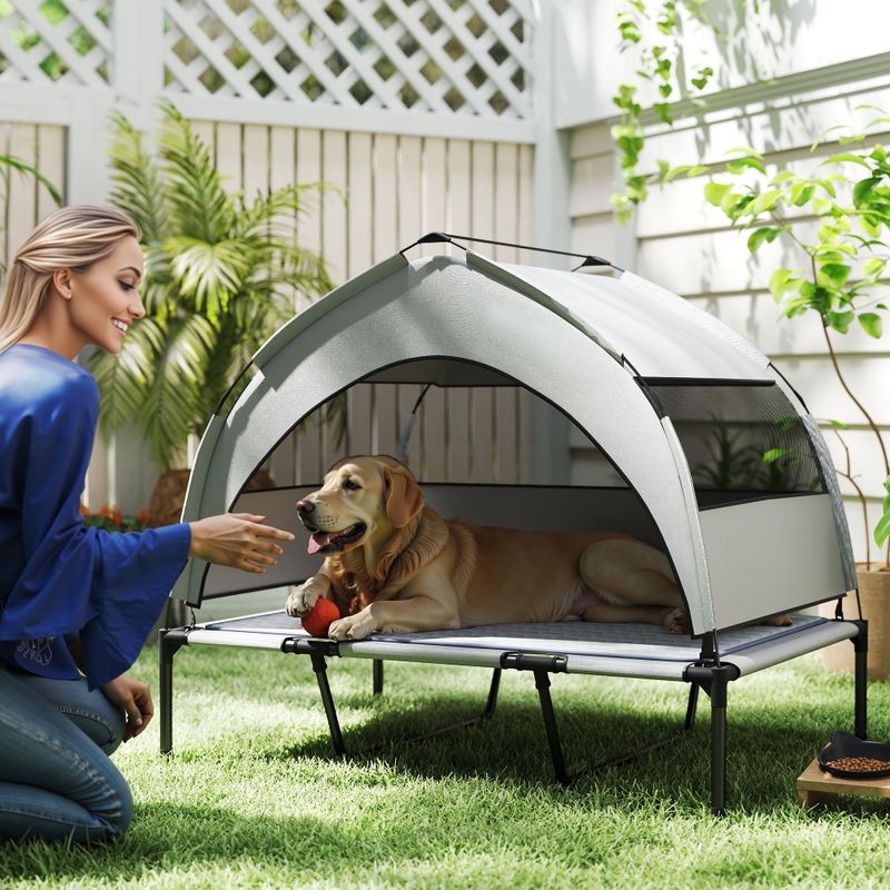 Elevated Outdoor Dog Bed With Canopy, 42" x 30" x 37"