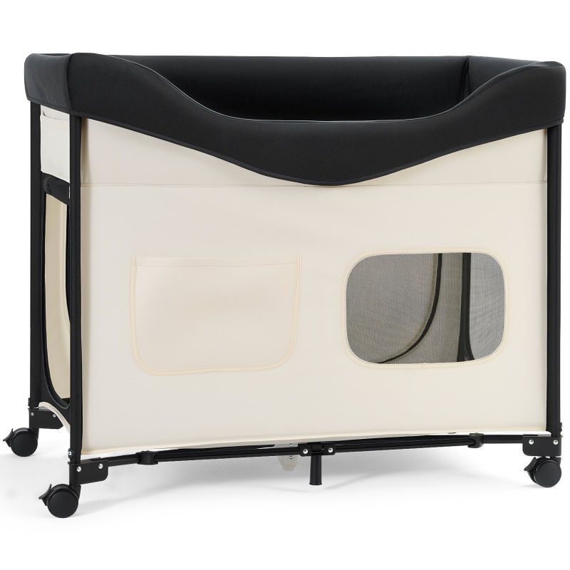 Foldable Bunk Pet Bed with Wheels, Storage Bags, and Carry Bag, XL, Beige