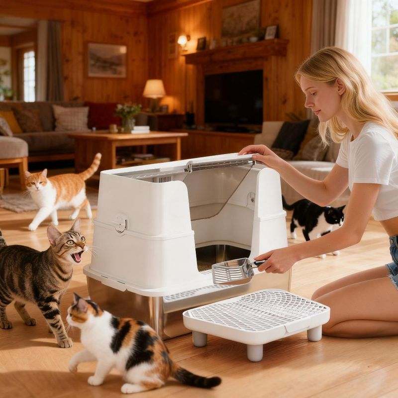 Enclosed Stainless Steel Cat Litter Box With Top And Side Entry