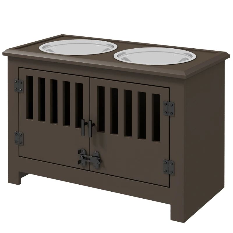 Dog Food Storage Cabinet with Bowls & Feeding Station, Espresso
