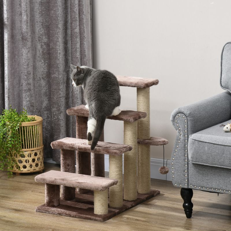 4-Level Cat Steps with Scratching Posts, Brown