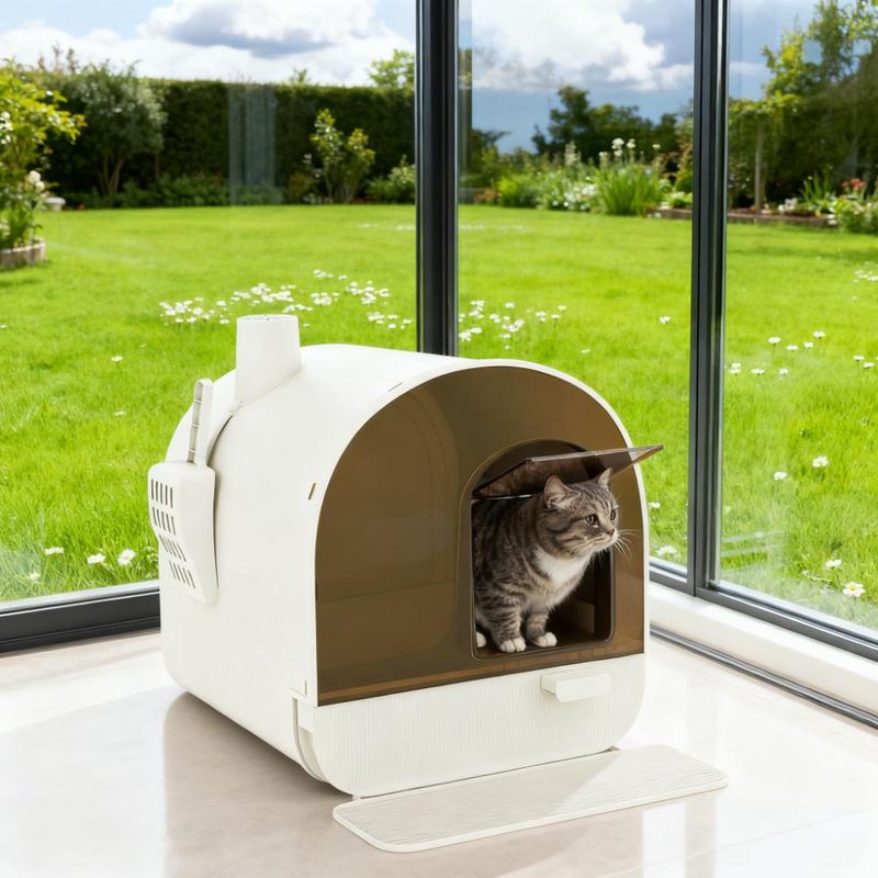 White Cat Litter Box with Lid, Scoop & Filter