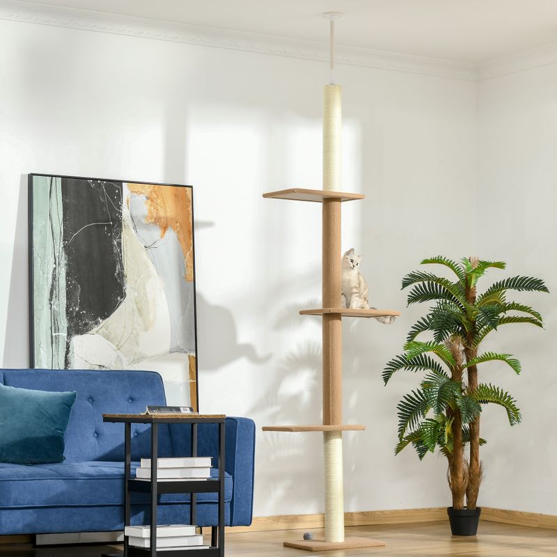 Floor-to-Ceiling Cat Tree with Sisal Scratching Posts, Light Brown