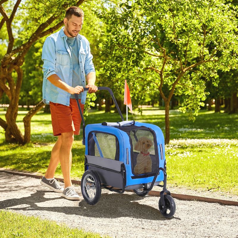 2-in-1 Small Dog Bike Trailer and Stroller with Hitch, Blue