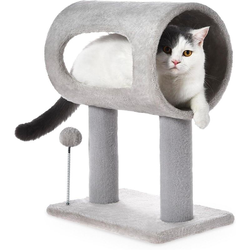 Cat Tree with Tunnel, Bed & Scratching Post, Gray