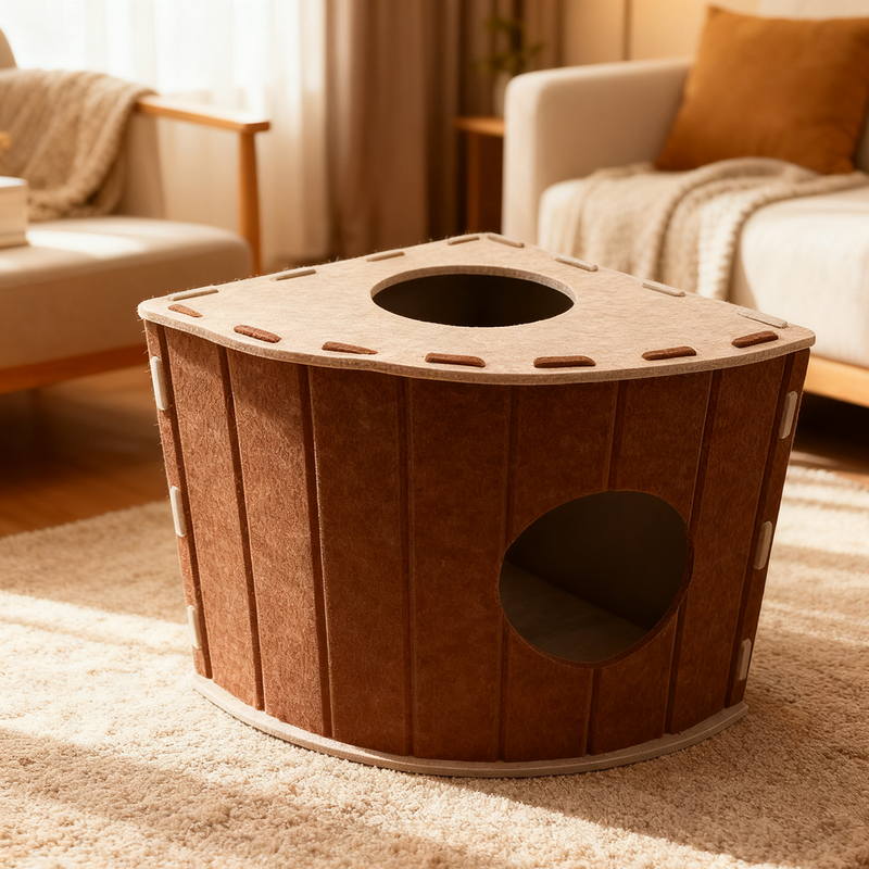Felt Fan-Shaped Enclosed Cat Bed House For Multi-Cat Homes