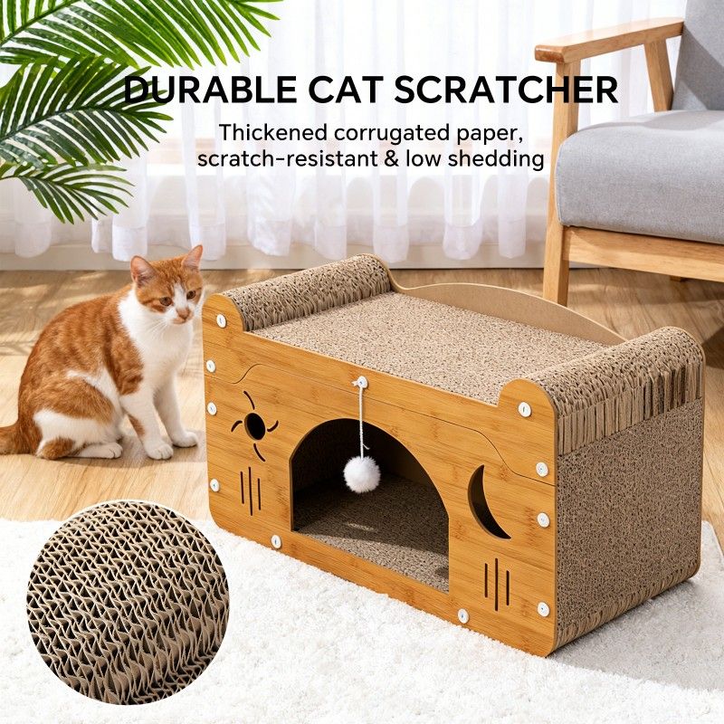 Star & Moon Cutout Cat Scratcher Couch With Teaser Ball, 56cm