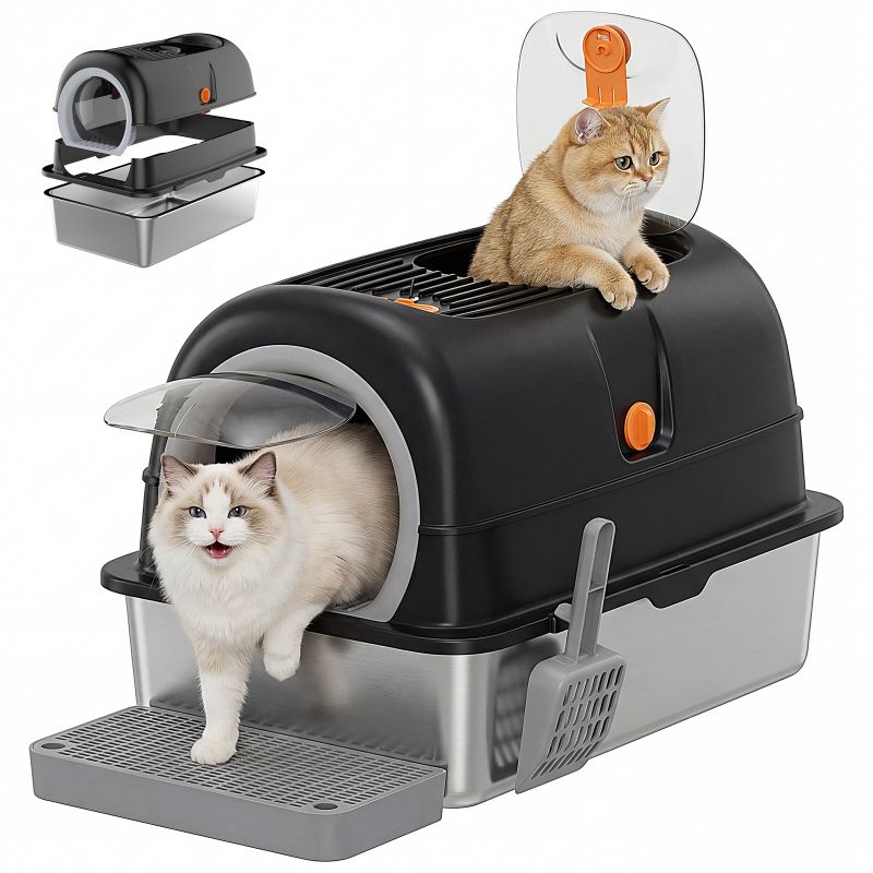 Double-Entry Cat Litter Box With Convertible Lid