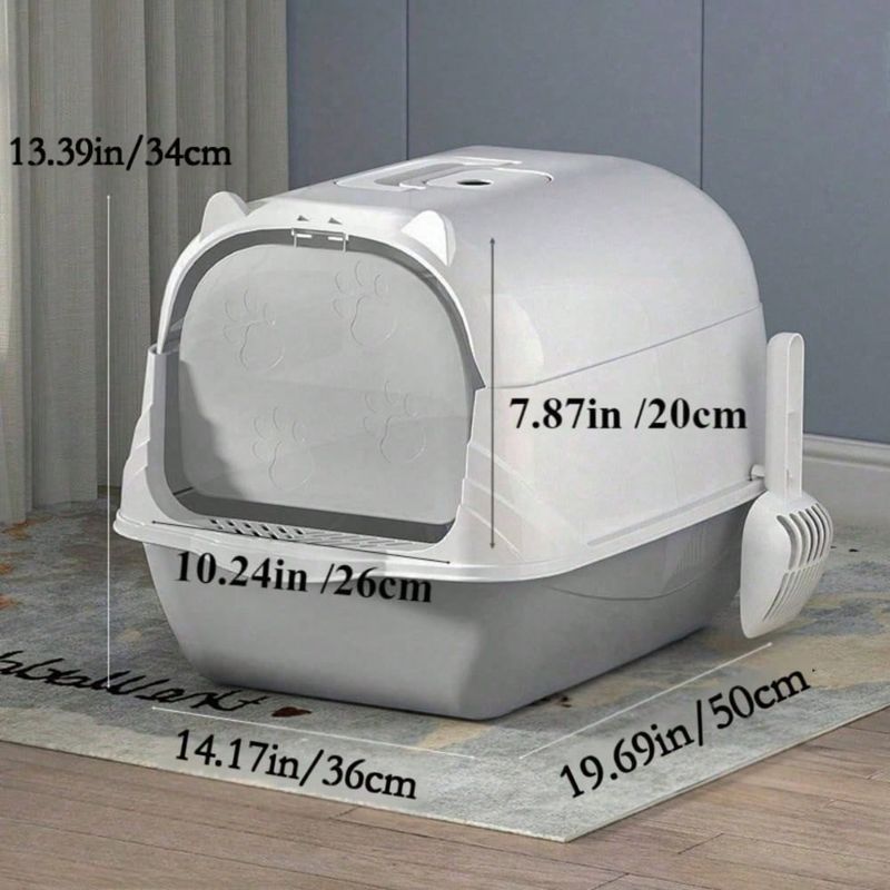Fully Enclosed Hooded Cat Litter Box With Handle And Front Flap