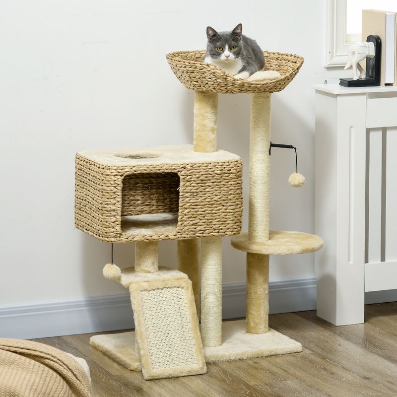 Cat Tree Tower With Scratching Posts And Condo, Beige