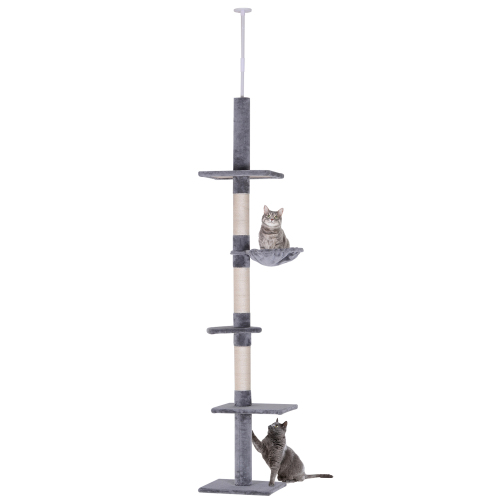PawHut 9-Foot Adjustable Floor-to-Ceiling Cat Tree, Grey and White