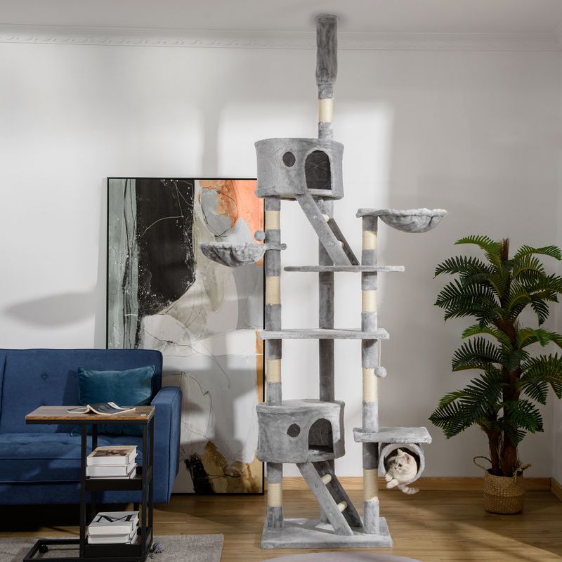 Floor-to-Ceiling Cat Tree, 94.5-102.5" Adjustable with Hammocks