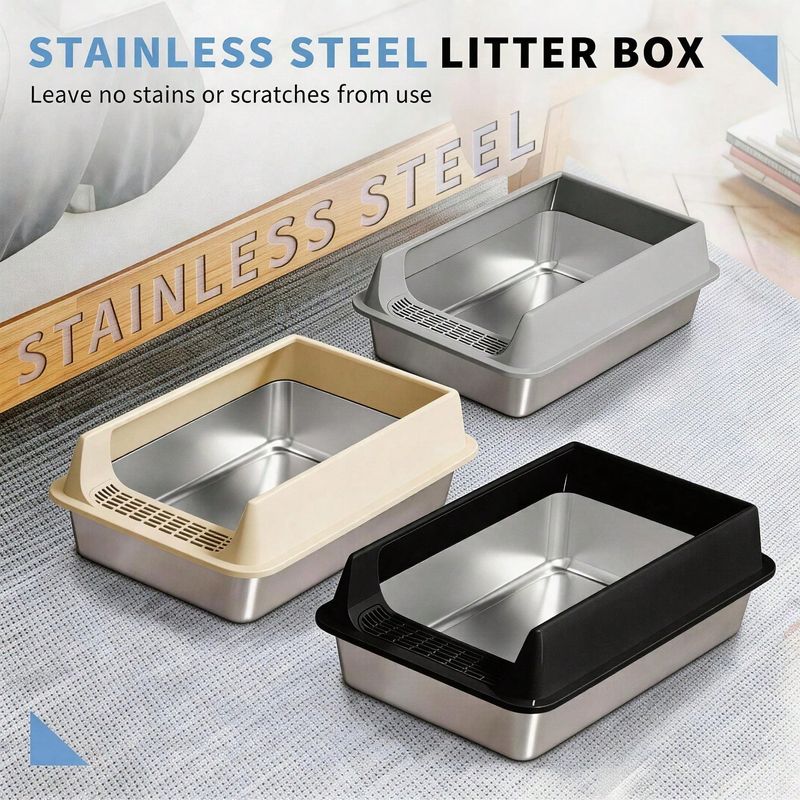Stainless Steel Cat Litter Box, Large Open Top with High Sides & Anti-Tracking Pedal