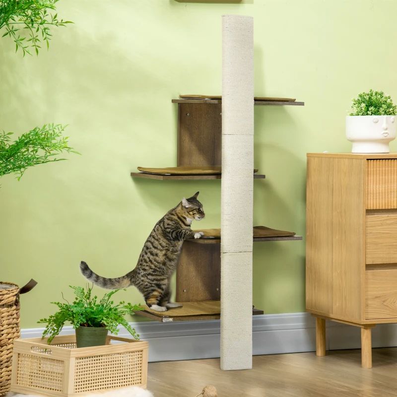 Wall-Mounted Cat Tree with Scratching Board & Cushions