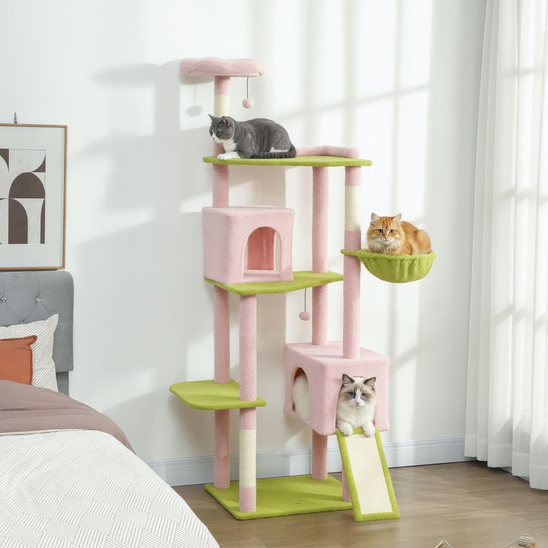 74" Flower Cat Tree with Scratching Post & Board, Pink