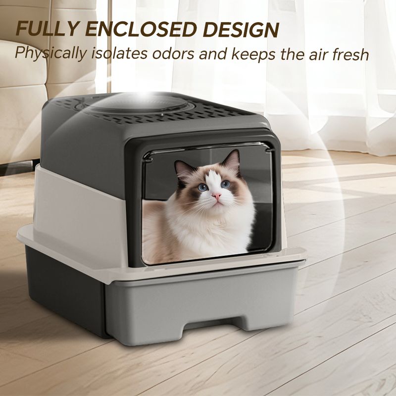 Dual-Opening Front Flip Door Cat Litter Box With Scoop And Deodorant Pack
