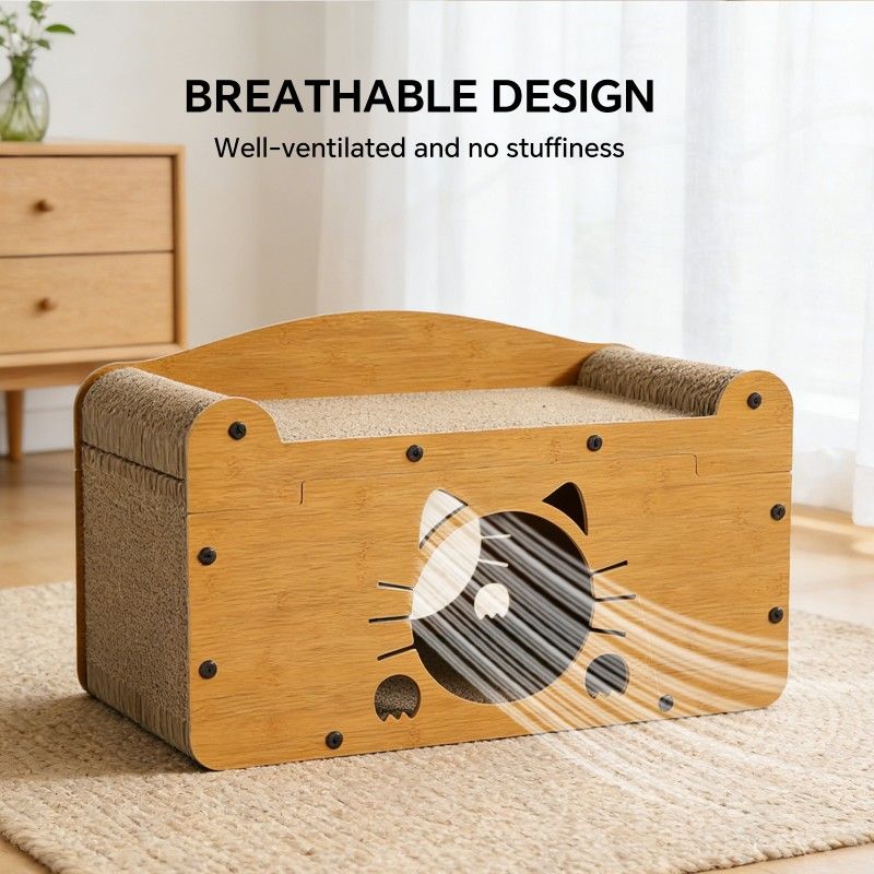 Whisker-Shaped Wooden Cat Scratcher Sofa Bed, 56cm