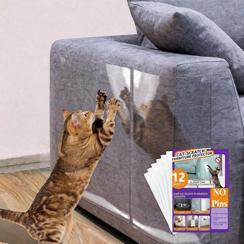 Clear Anti-Cat-Scratch Furniture Tape, 12 Pack, Self-Adhesive