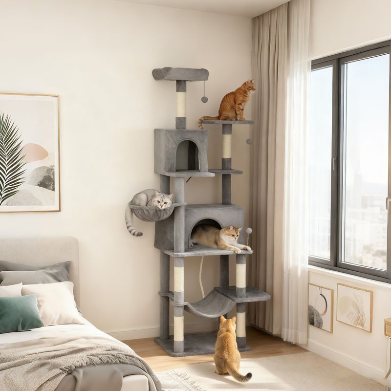 80" Multi-Level Cat Tower with 2 Condos, 2 Hammocks & 6 Sisal Posts