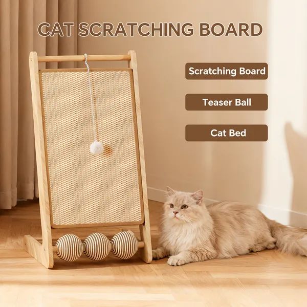 L-Shaped Sisal Cat Scratching Board with Hanging Ball