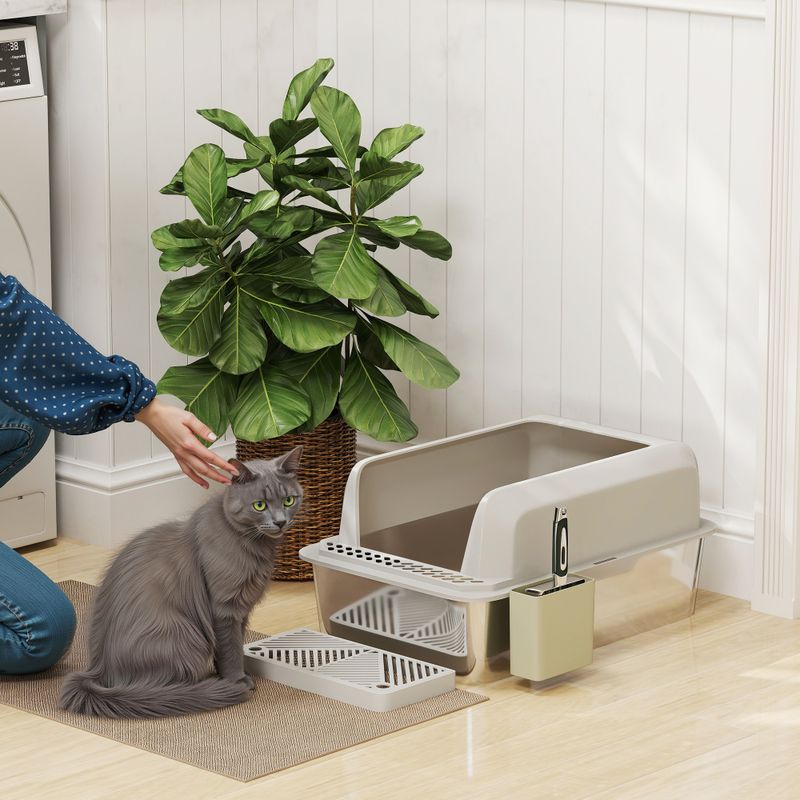 Stainless Steel Litter Box with Scoop & Holder, High Sided