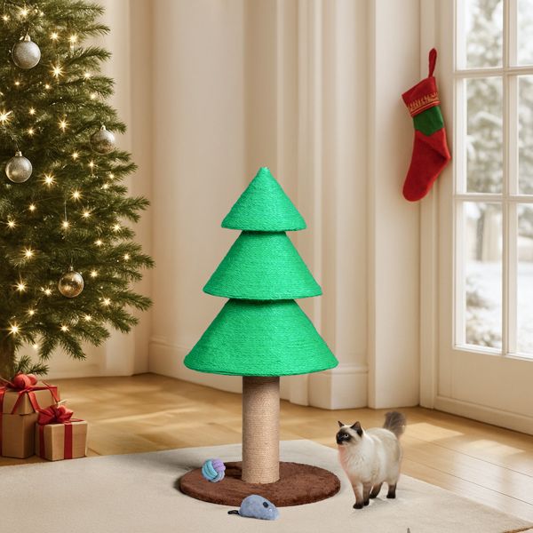 31.5" Christmas Tree Cat Scratcher with Sisal, Green