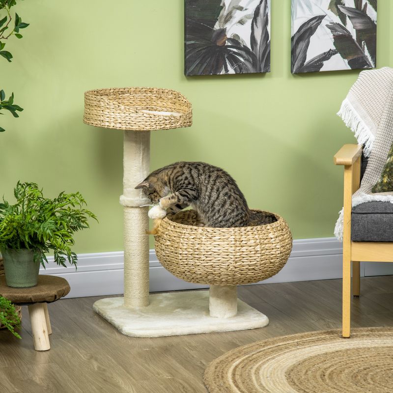 28" Elevated Cat Bed with Sisal Scratching Post & Ball Toy