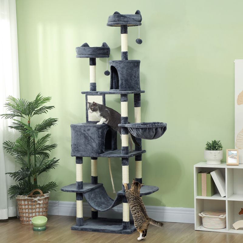 81" Cat Tree with Scratching Posts, Condos, Beds & Hammocks, Gray