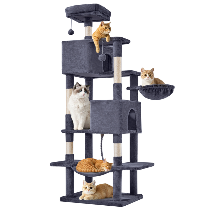 66" Cat Tree Tower with Extended Platform, Hammock & Pet House