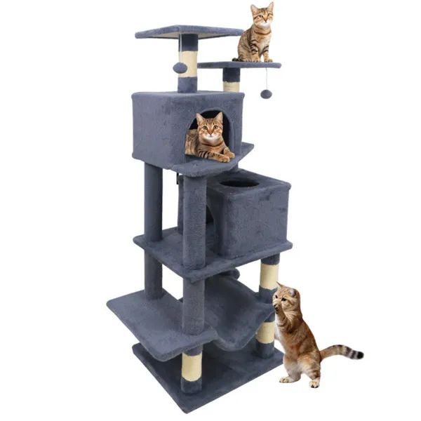 57" Multi-Level Cat Tree with 2 Condos, Hammock & Sisal Scratching Posts, Gray