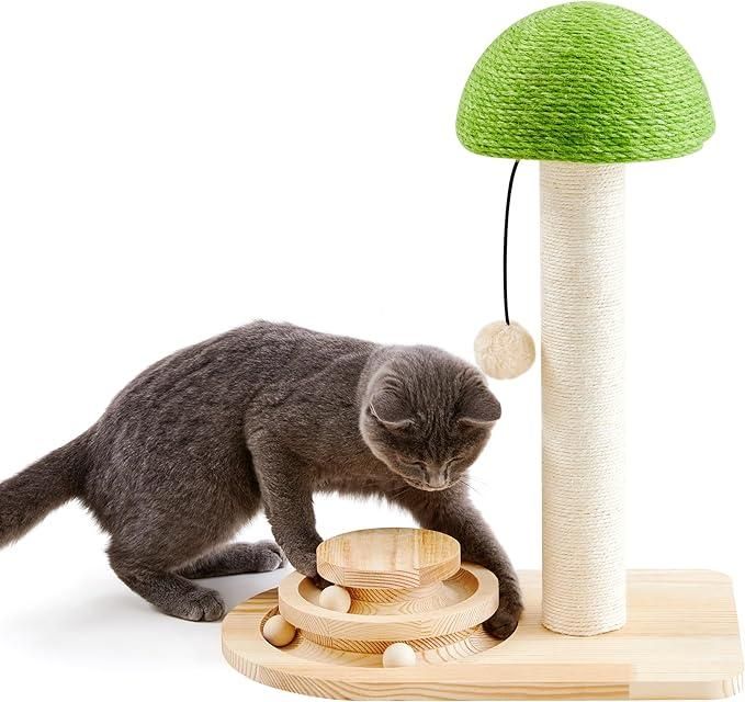 Mushroom Cat Scratching Post with Interactive Ball Track