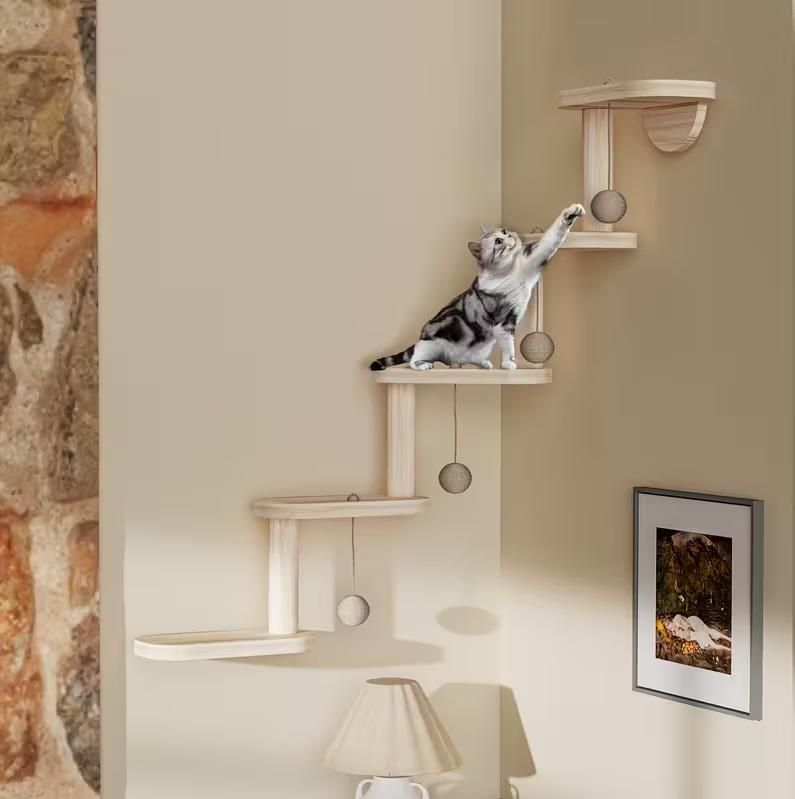 DIY Modular Wall-Mounted Cat Climbing Frame With 4 Balls