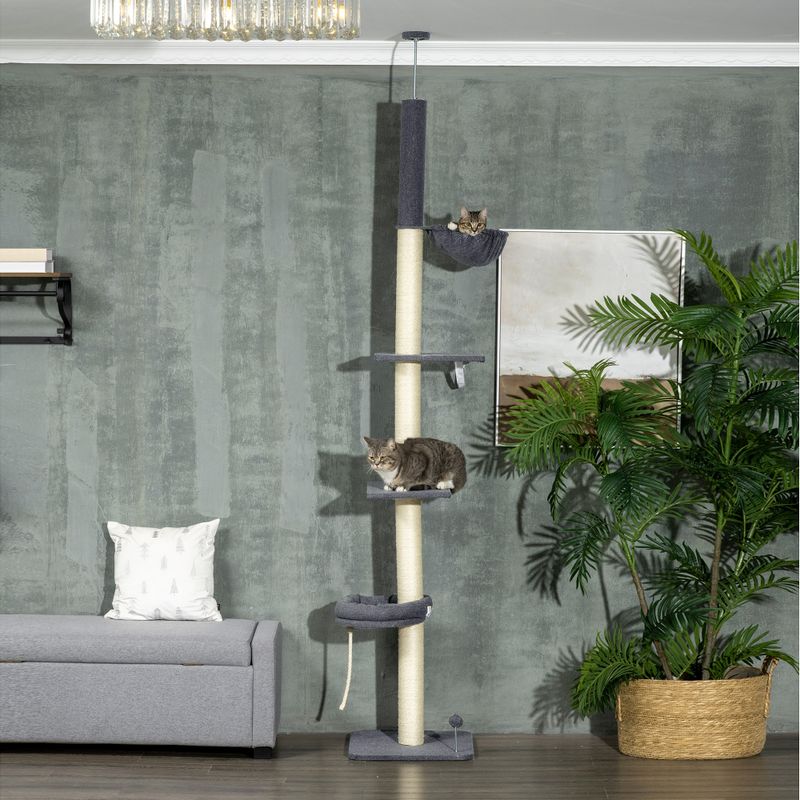 Floor-to-Ceiling 5-Tier Cat Tree, 95-106" Adjustable, Dark Gray & Cream