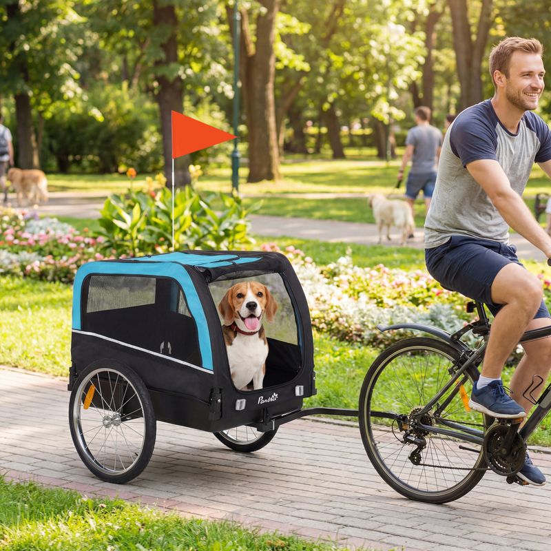 Dog Bike Trailer with 20" Air Tires, Quick-Release Wheels, Reflectors, Flag