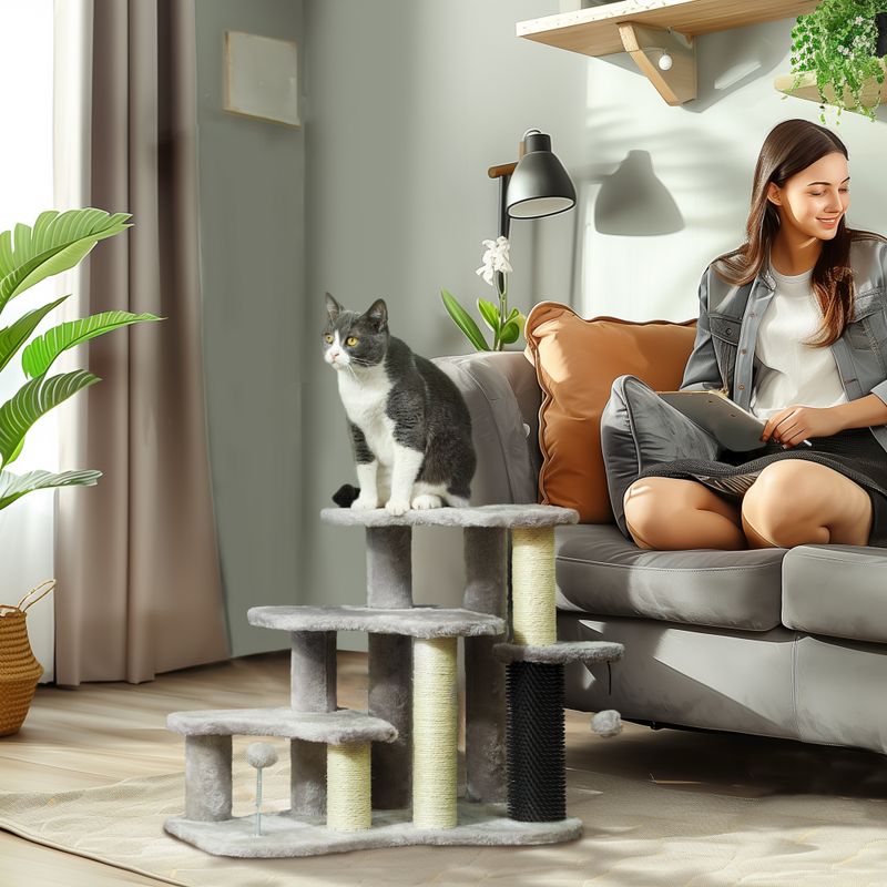 2-in-1 Cat Tree & 3-Step Pet Stairs with Scratching Posts & Toy Balls