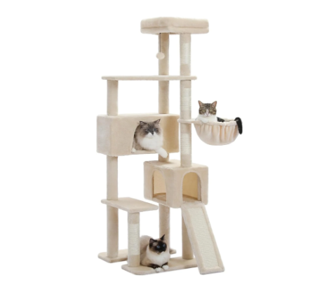 65-Inch Large Cat Tree Tower With Hammocks And Scratching Columns