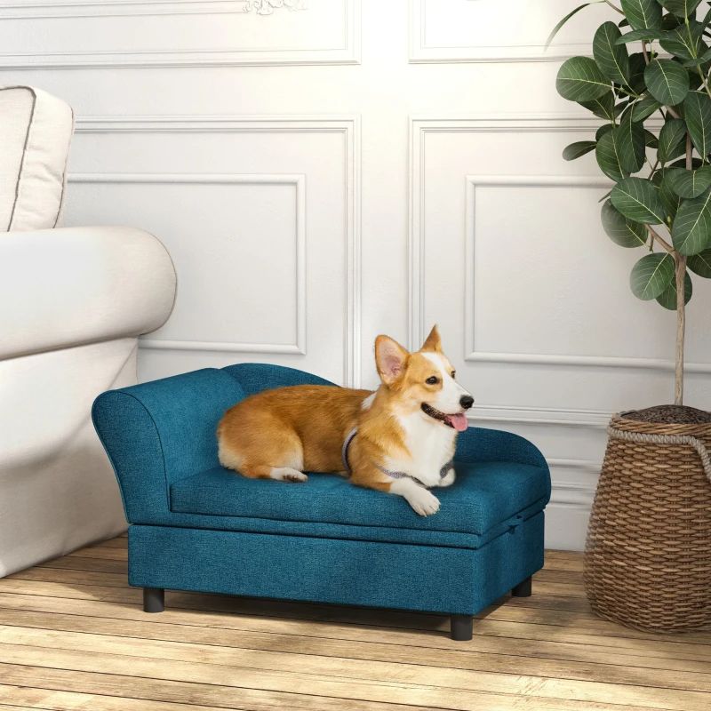 Dog Sofa with Storage for Small Dogs, Dark Blue