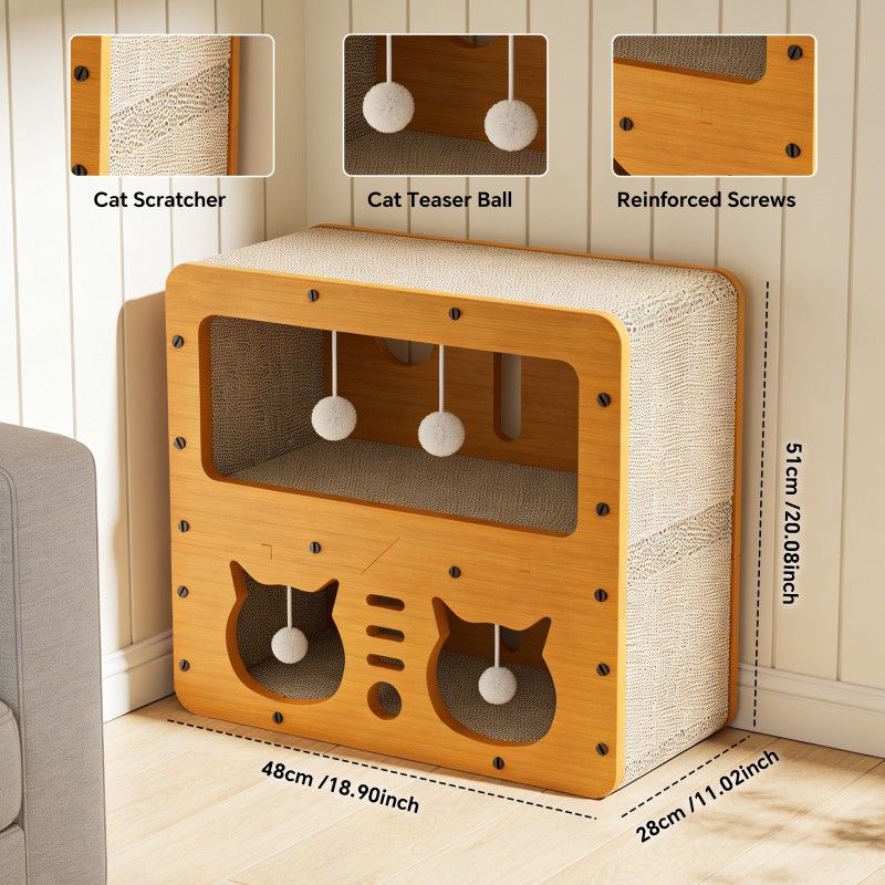 Double-Layer Cat Scratcher Sofa with 4 Teaser Balls
