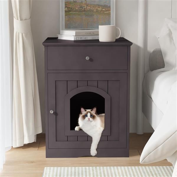 Wooden Cat Litter Box Enclosure Nightstand With Drawer