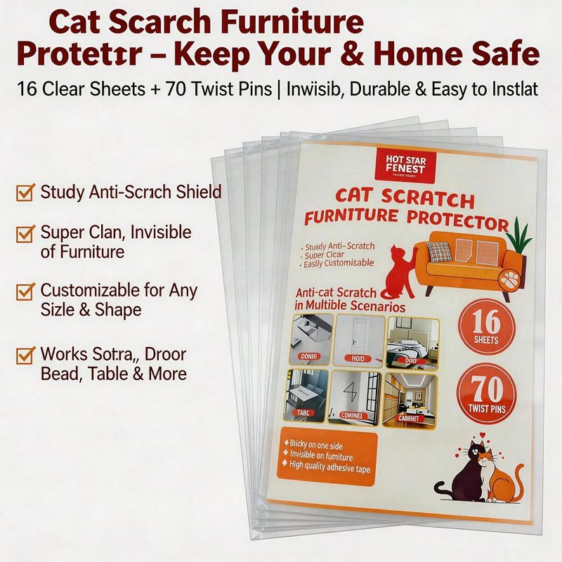 Cat Scratch Furniture Protector Set, 16 Clear Sheets with 70 Twist Pins