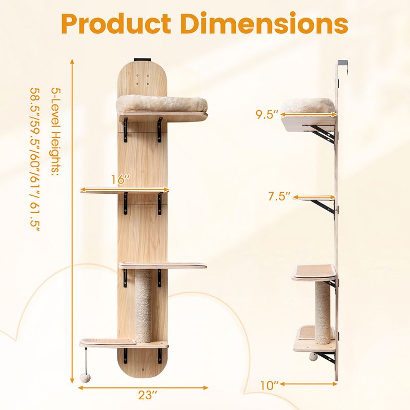 Door-Hanging Cat Climber, 4-Level Height Adjustable with Plush Bed & Scratching Post