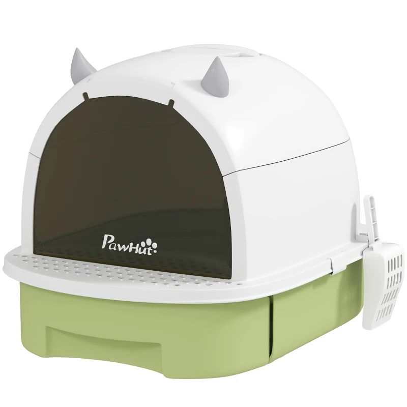 Covered Cat Litter Box with Lid, Scoop & Deodorizing Bags, Green